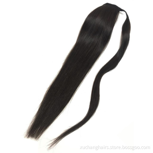 DB3# Human Hair Ponytail Extension Wrap Around 100% Real Remy Premium Long Straight Silky Soft Hairpiece Natural Black Ponytail